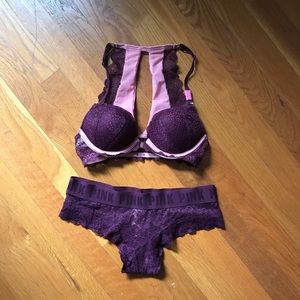 PINK Victoria's Secret Lace Bralette and Panty Set - Purple